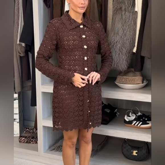 Sz M NEW H&M Dark Brown Crochet-Look Dress : 1274541002 - Picture 4 of 4